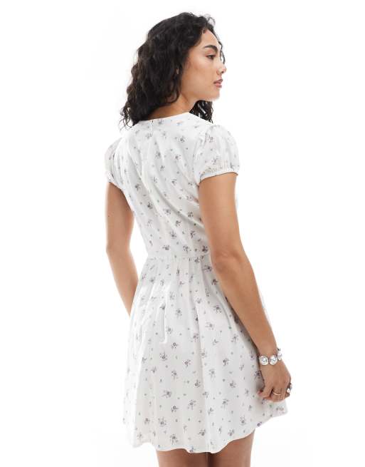 New Look – Vit, blommig tea-klänning med korsett, 4 av 4