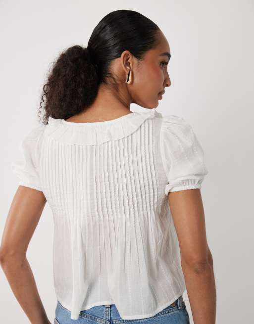 New Look – Vit, dobbyvävd blus med knytning framtill, 2 av 4
