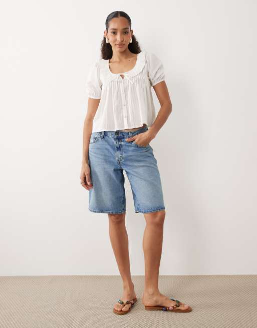 New Look – Vit, dobbyvävd blus med knytning framtill, 4 av 4