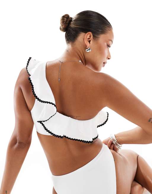 New Look – Vit, enaxlad bikiniöverdel med sömdetaljer, 3 av 4