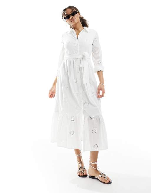 New Look – Vit midi-skjortklänning med broderie anglaise, 4 av 4