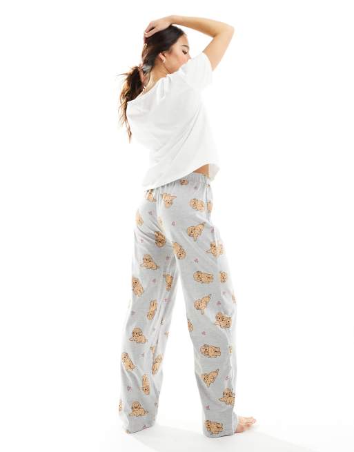 New Look – Vit och grå pyjamas med byxor och "Let's Sleep In"-design, 4 av 4