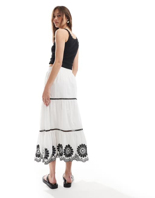 New Look – Vit, panelsydd midikjol med blommig fåll, 4 av 5