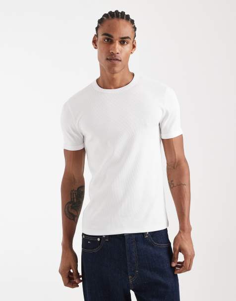 New Look – Vit, ribbad t-shirt i muscle fit - view 1