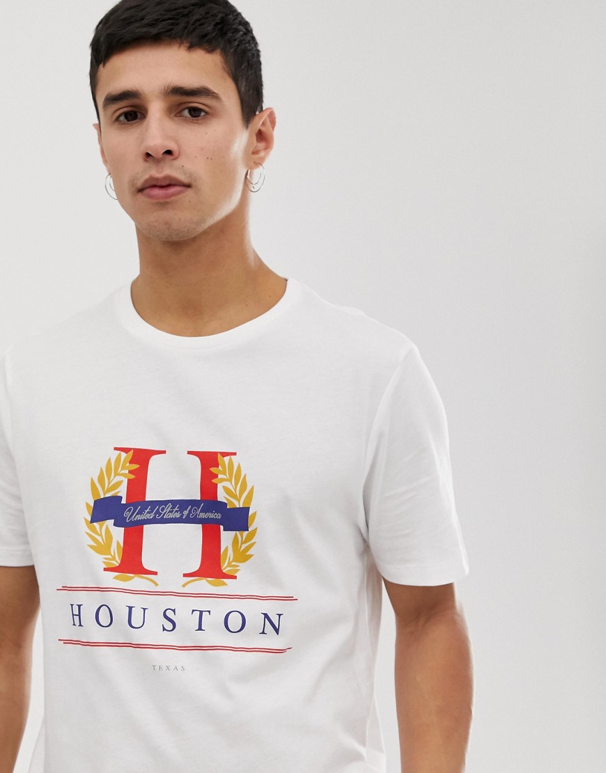 New Look – Vit t-shirt med Houston-tryck
