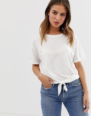 New Look – Vit t-shirt med knut framtill
