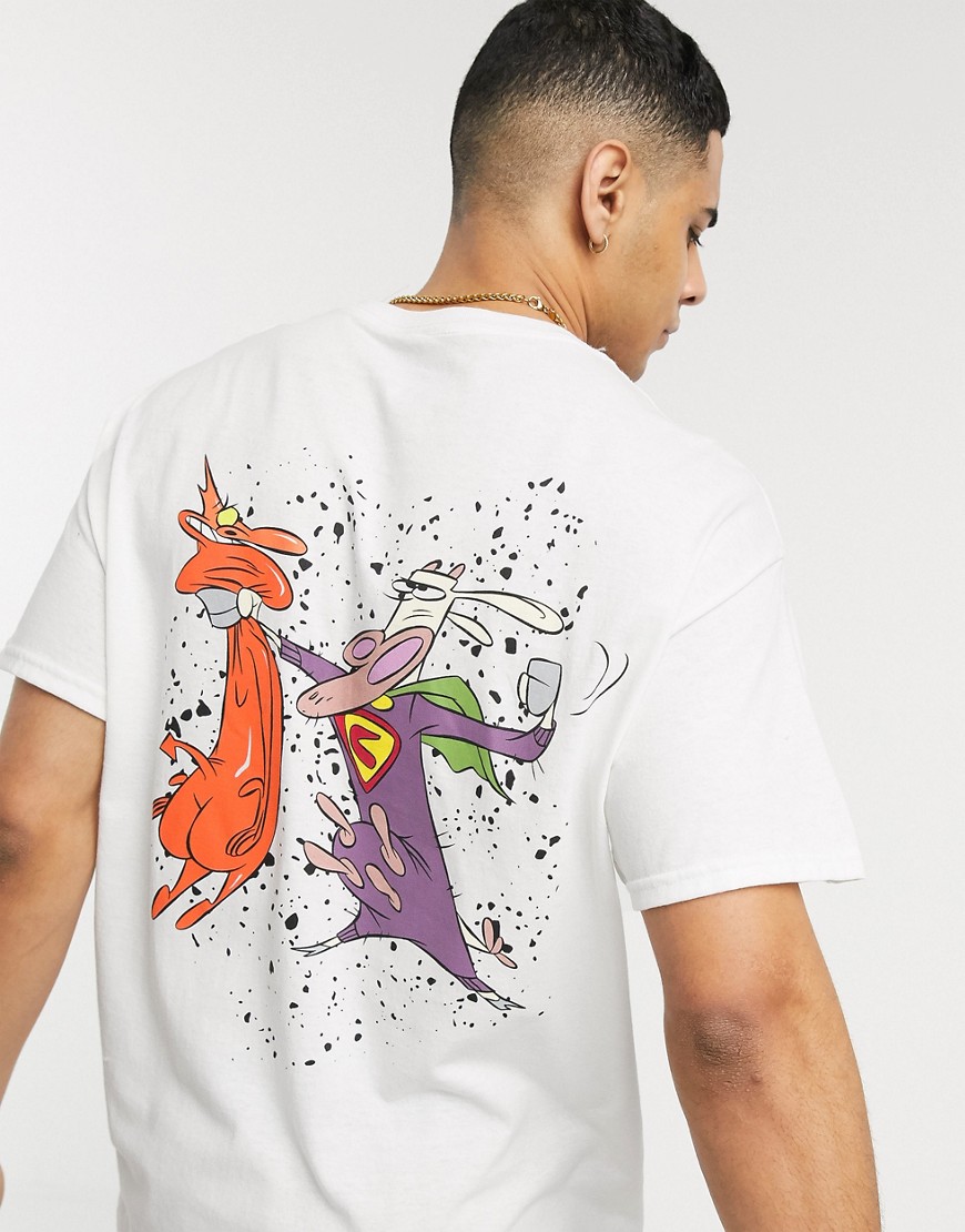 New Look – Vit t-shirt med motiv från Cow and Chicken