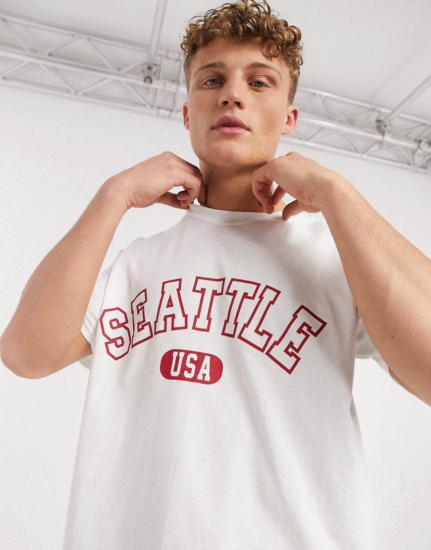 New Look – Vit t-shirt med stort rött Seattle-tryck