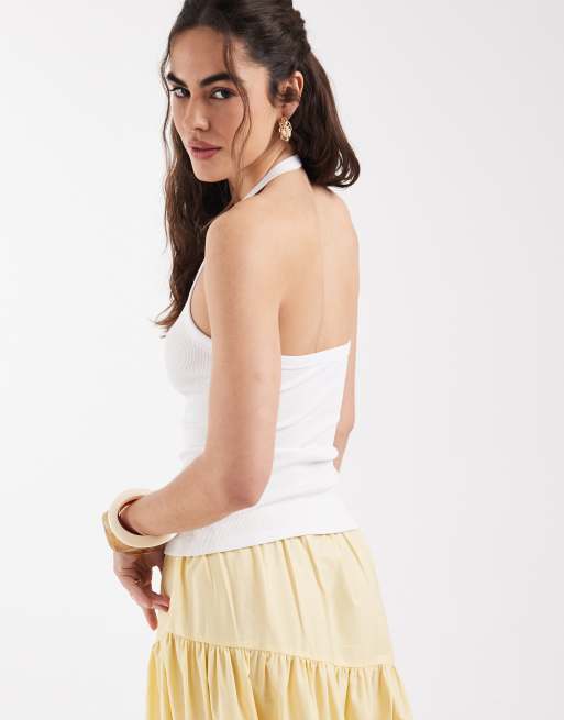 New Look – Vit topp med halterneck och knäppning, 4 av 4