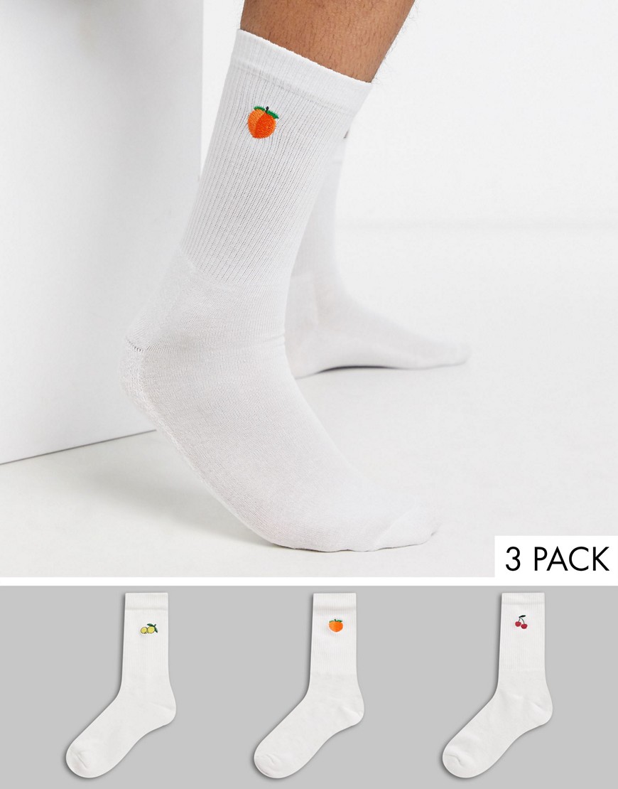 New Look – Vita strumpor med frukttryck i 3-pack