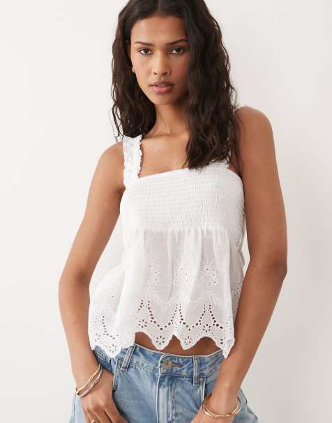 New Look – Vitt, smockat linne med broderie anglaise - view 1