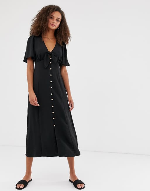 New Look Vorne Geschnurtes Schwarzes Kleid Mit Knopfleiste Asos