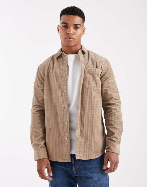 New Look waffle cord overshirt in stone