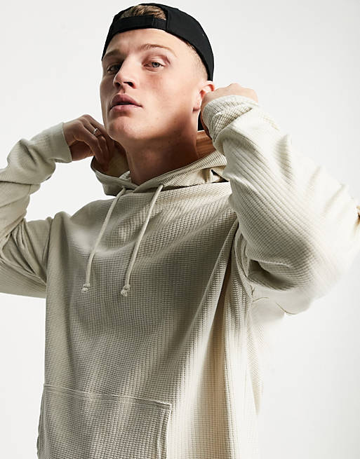 New Look waffle hoodie in off white