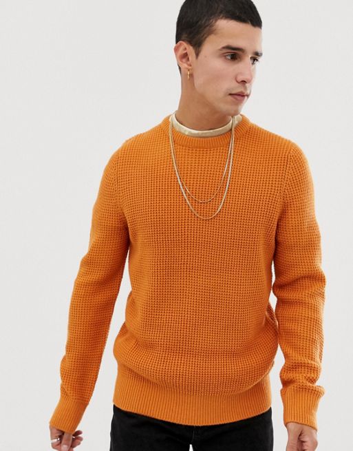 New Look waffle knit jumper in orange | ASOS