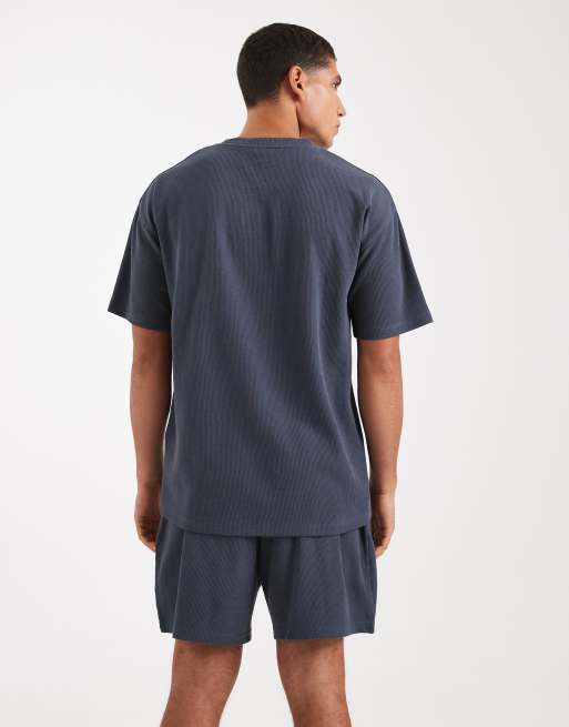 New Look waffle oversized t-shirt co-ord in petrol blue, 3 of 5