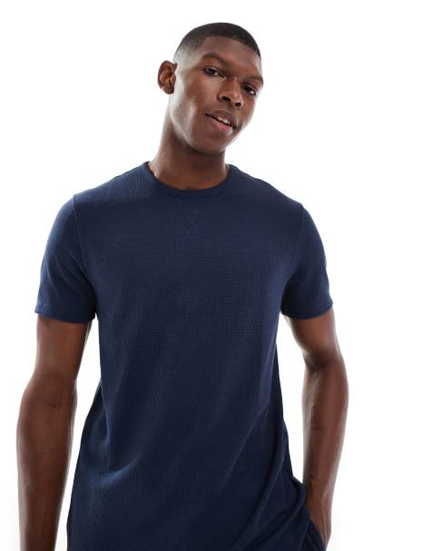 New Look waffle pyjama t-shirt co-ord in navy - view 1