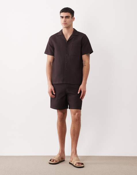 New Look waffle shirt and shorts set in brown - view 1
