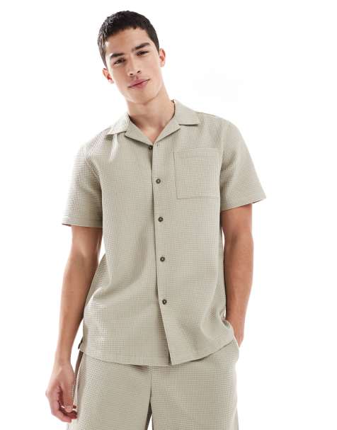 New Look waffle shirt co-ord in stone - view 1