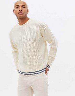 New Look waffle stripe jumper in off white