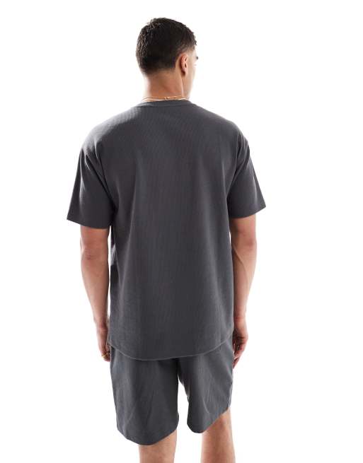New Look waffle t-shirt co-ord in black, 3 of 4