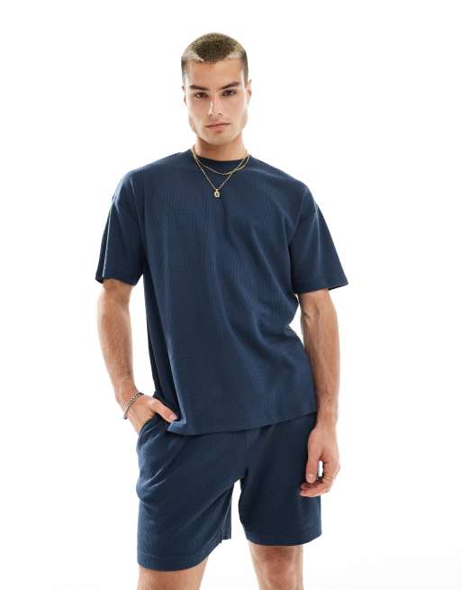 New Look waffle t-shirt in navy (part of a set)
