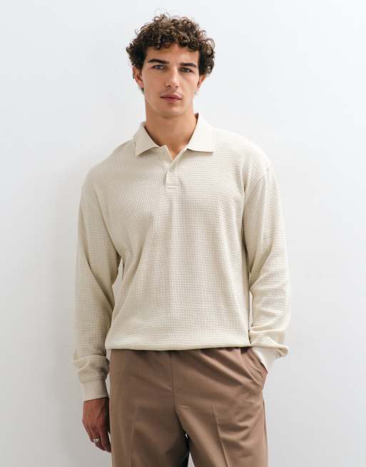 New Look waffle texture polo in beige, 2 of 5