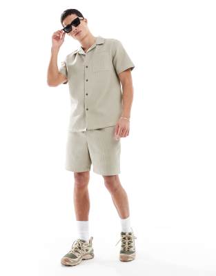 New Look New Look waffle textured shorts co-ord in stone-Brown