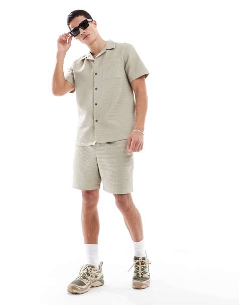 New Look waffle textured shorts co-ord in stone - view 1