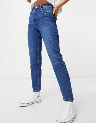New Look waist enhance mom jean in blue | ASOS