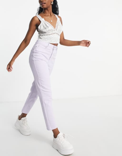 New Look waist enhance mom jean in lilac | ASOS