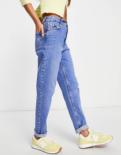 New Look waist enhance mom jeans in blue | ASOS