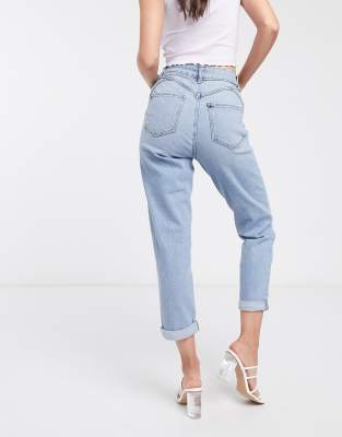 blue tie high waist tori mom jeans