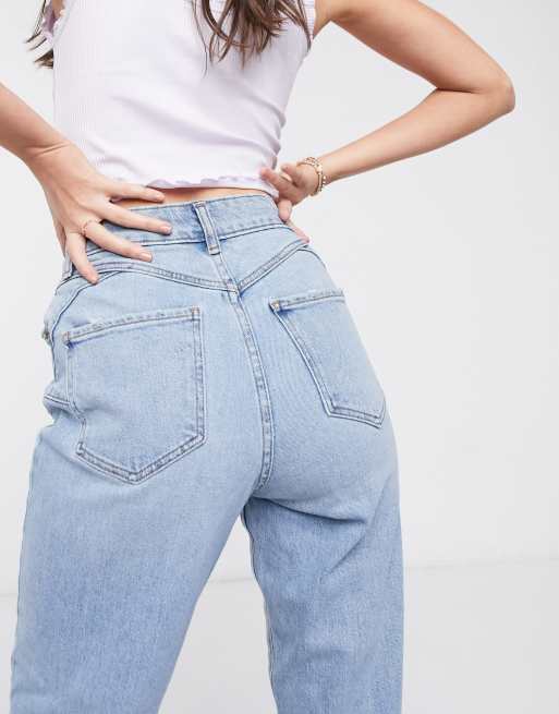 New Look waist enhance mom jeans in light blue, 3 of 4