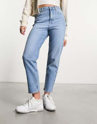 New Look waist enhance mom jeans in light blue - ASOS Price Checker