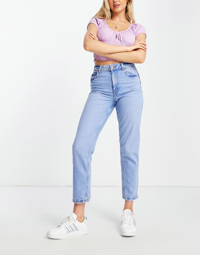 New Look waist enhance mom jeans in medium wash blue