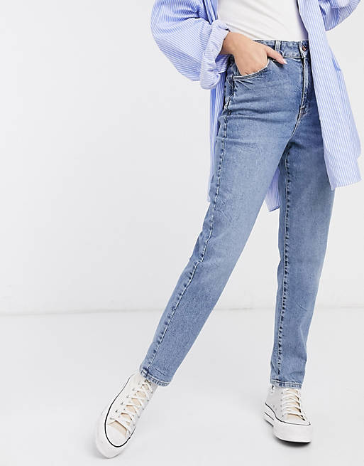  New Look waist enhance mom jeans in mid blue 