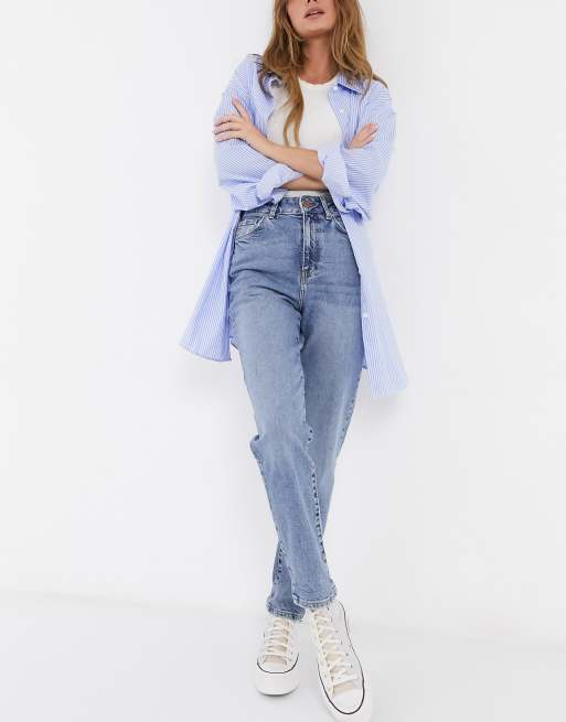 New Look waist enhance mom jeans in mid blue