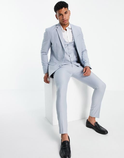 New Look skinny suit jacket and trouser in pale blue ASOS