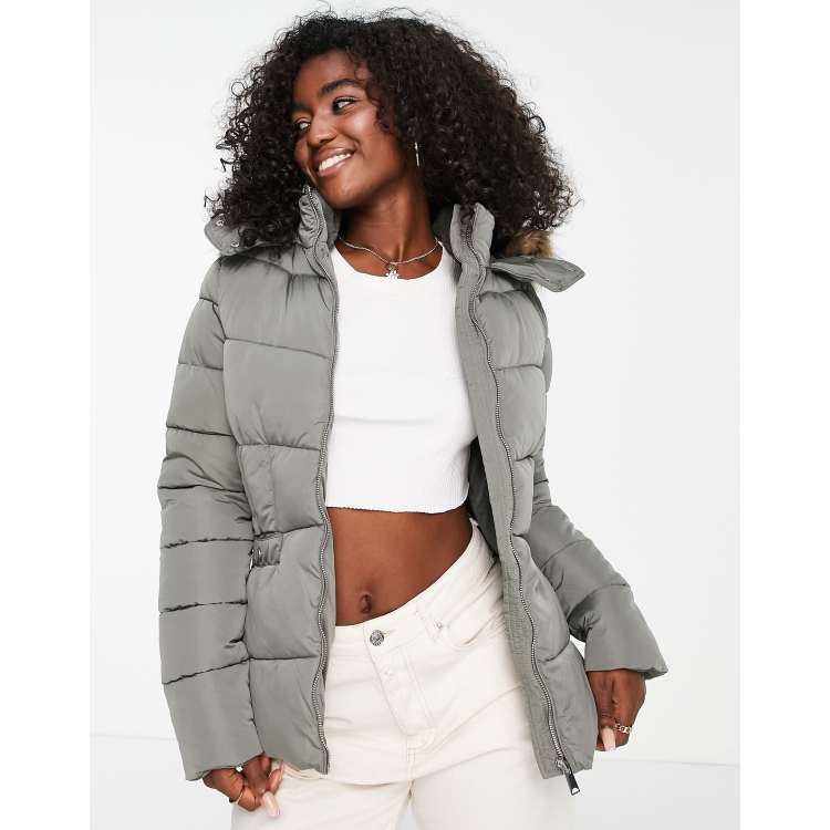 Womens grey parka with fur online hood