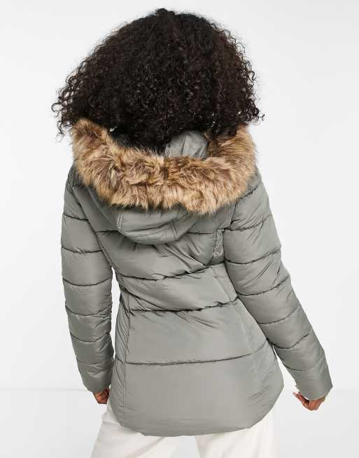 Puffer faux best sale fur hood