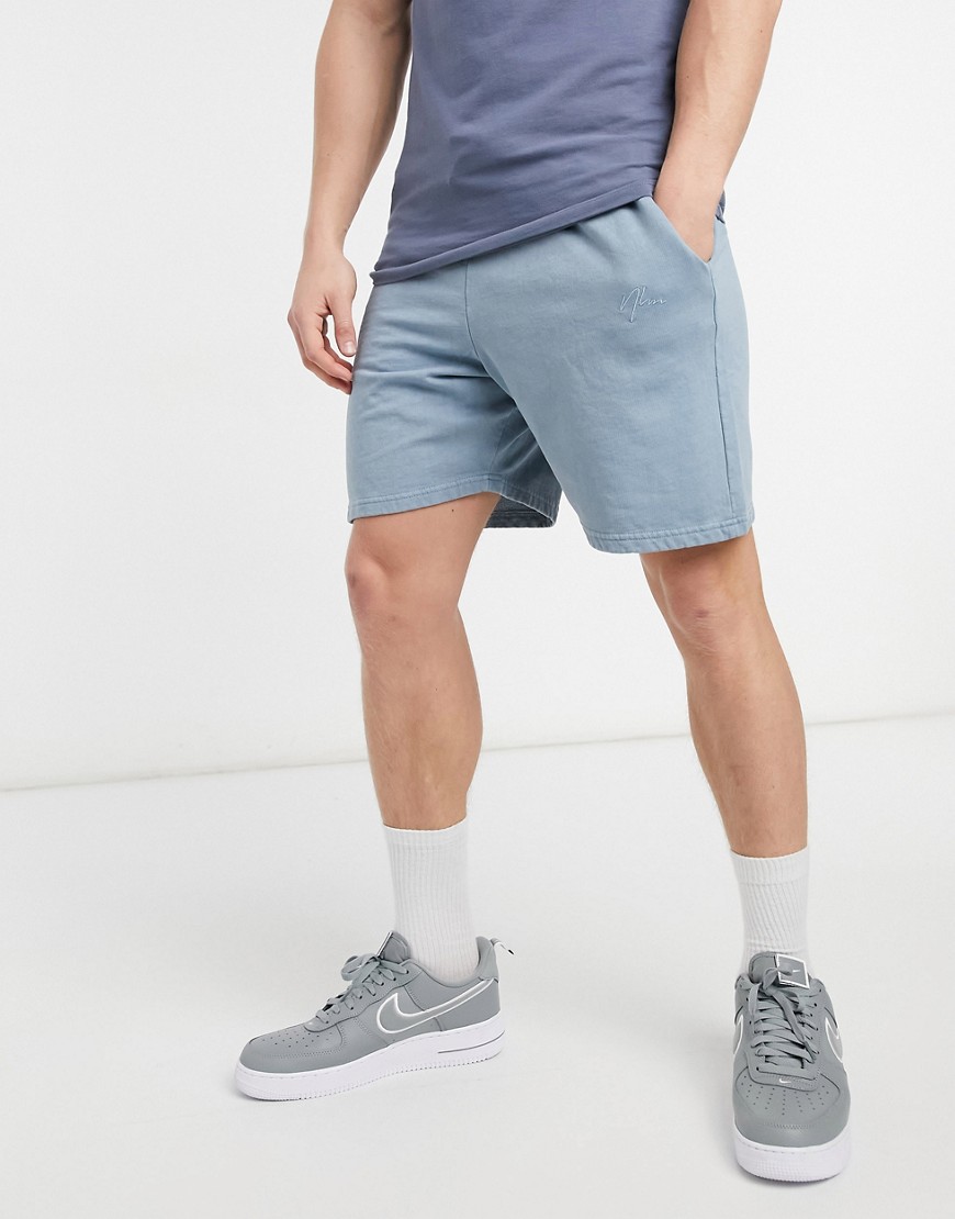 New Look washed jersey short with embroidered NLM in blue-Blues