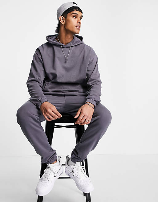 New Look washed hoodie and sweatpants set in dark gray