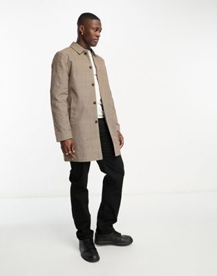 New Look shower resistant check mac coat in brown - ASOS Price Checker