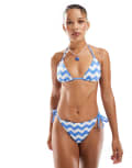 [New Look] New Look wave crochet tie side bikini bottoms in blue 10 Blue pattern