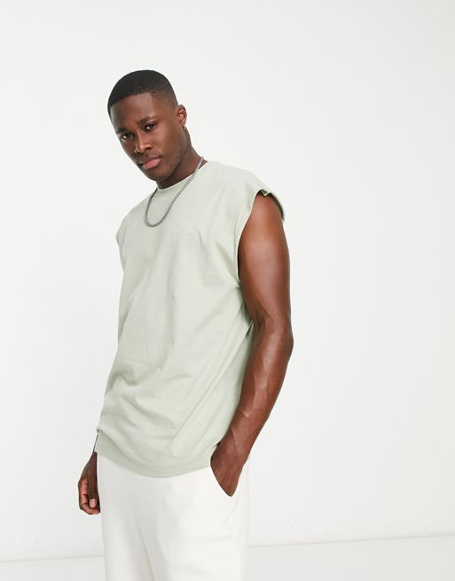 New Look wave embroidered tank top in light green | ASOS
