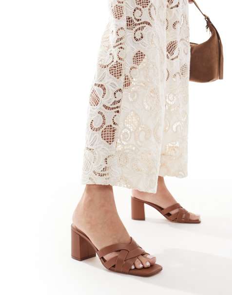 New Look weave block heeled mule in camel - view 1