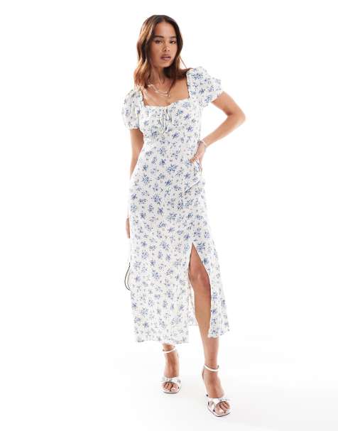 New Look – Weißes Midikleid im Milchmädchen-Stil mit Blumenmuster - view 1