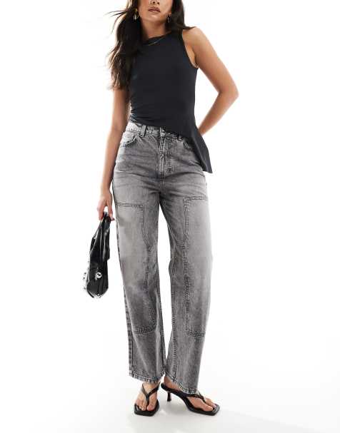 New Look – Weit geschnittene Carpenter-Jeans in verwaschenem Grau - view 1