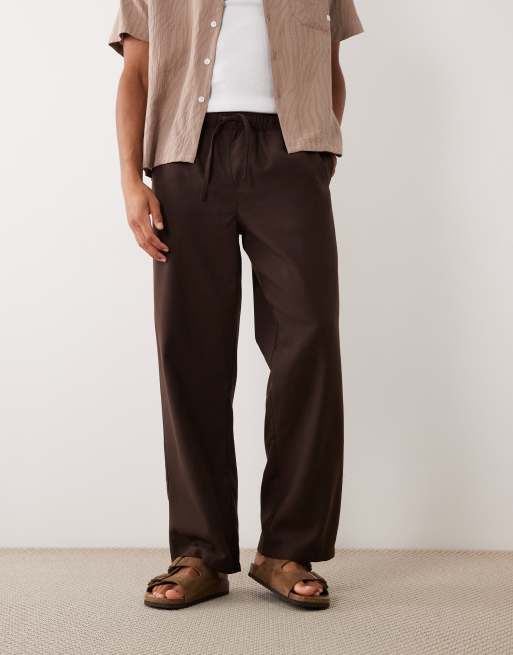 New Look – Weit geschnittene Hose in brauner Leinenoptik, Kombiteil, 2 von 5